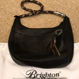 Brighton Barbados Ziptop Hobo Black Leather bag.